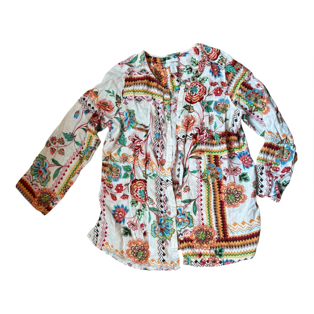 Halston Women’s 1x Patterned Button Down Shirt Ro… - image 1